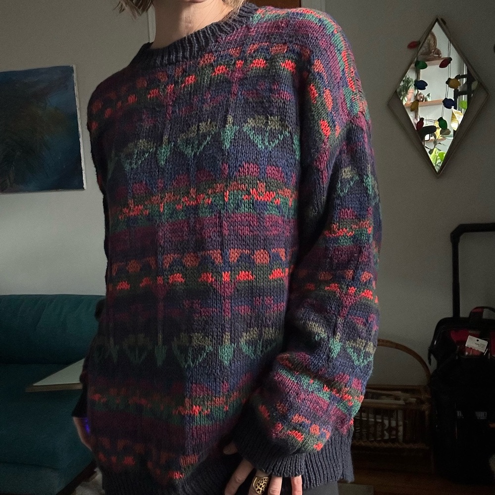 90's Vintage Multicolor Fair Isle Crewneck Sweater - Men